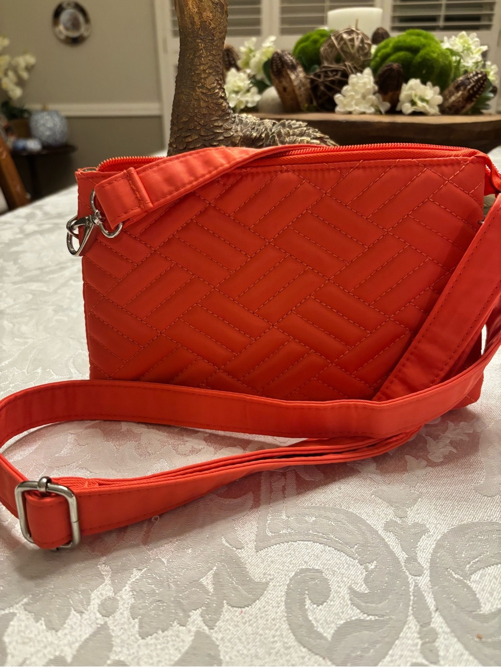 Quilted Crossbody Shoulder Bag in Bright Orange by IHKWIP